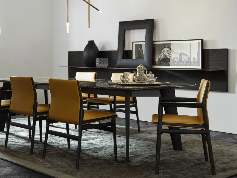 Sedia con o senza braccioli Ipanema in pelle con struttura in olmo nero di Poliform