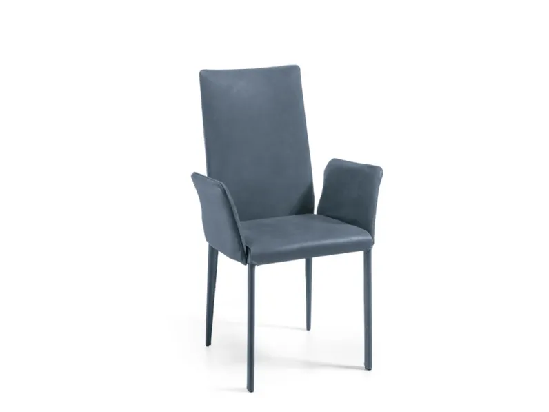 Sedia Anemone Alta completamente rivestita in cuoio rigenerato, con schienale alto e struttura in tubo di acciaio di Julia Arredo Cuoio