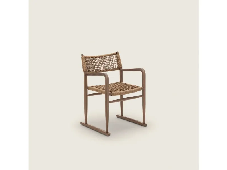 Sedia Kim SH Cord in cuoio e legno di Flexform
