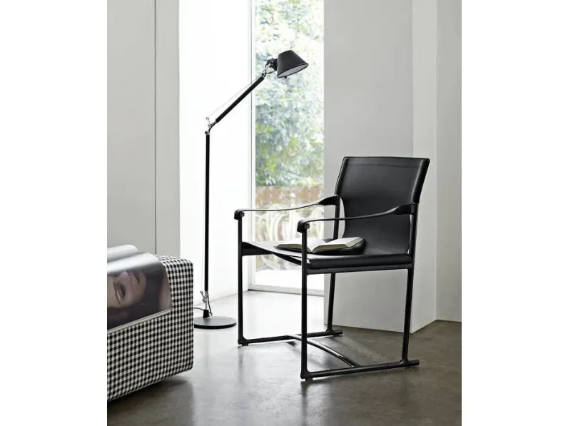 Sedia pieghevole in cuoio con struttura in alluminio Mirto di B&B Italia