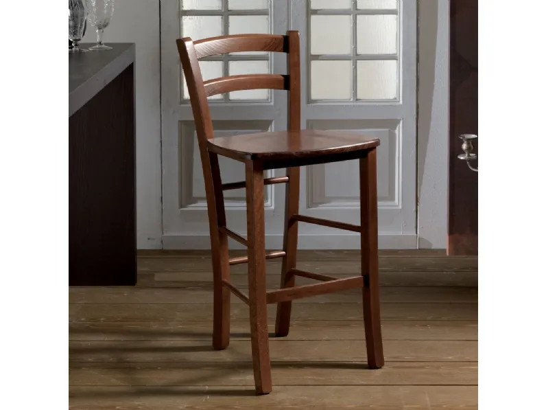 Sgabello basso Paesana in legno massello noce scuro di La Seggiola