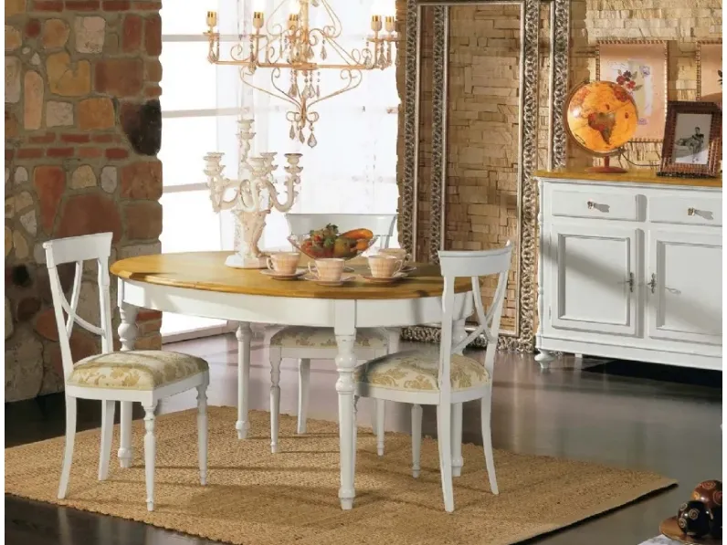 Sedia Provenzale in legno laccato bianco con seduta in tessuto imbottito di Fratelli Mirandola