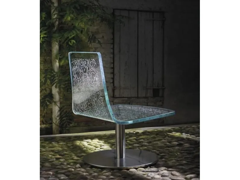 Sedia di design con schienale alto in vetro curvato e serigrafato Reglax di Reflex