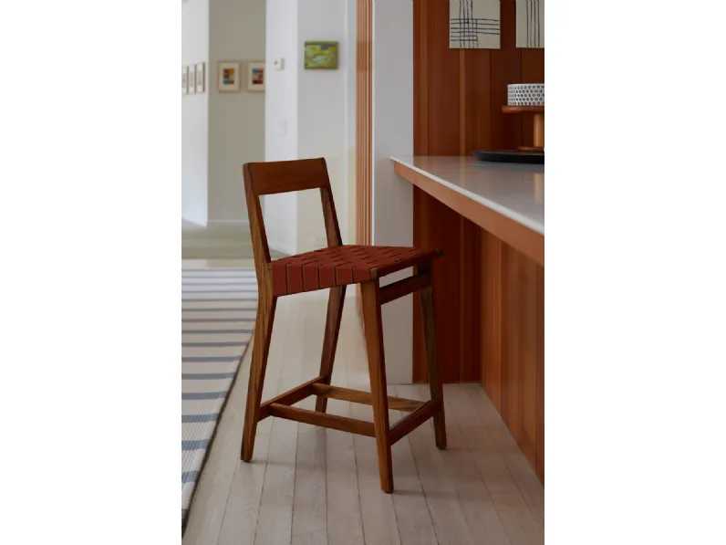 Sgabello Risom Barstool in tessuto e legno di Knoll