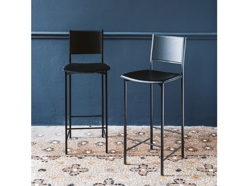 Sgabello in acciaio cromato e cuoio Alessio di Cattelan Italia