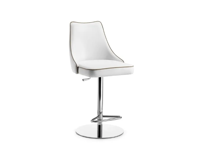 Sgabello Evelin B con base cromata rivestito in pelle con alzata regolabile di Julia Arredo Cuoio
