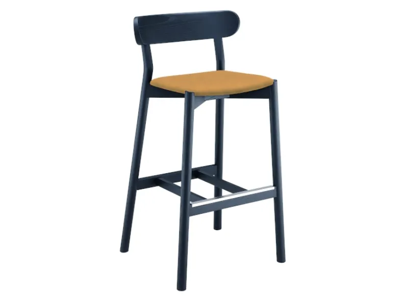 Sgabello Montera in legno con seduta in cuoio di Midj