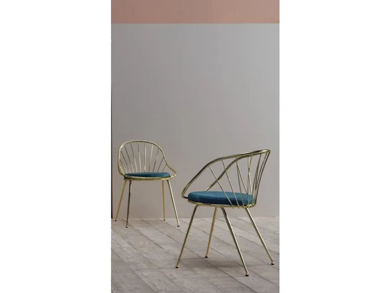 Sedia Sun in acciaio con sedile in tessuto imbottito di Ambiance Italia