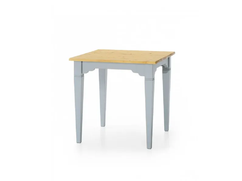 Tavolo quadrato in Abete laccato con basamento e gambe colore azzurro e piano spazzolato colore miele 6081-A di Zanini
