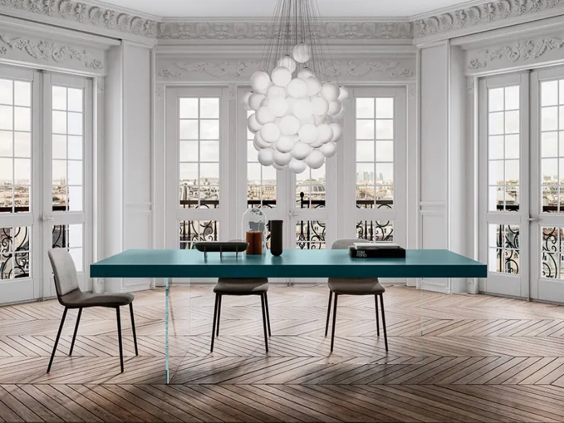 Tavolo Air Air 2170L Laccato color Ottanio con base in vetro di Lago