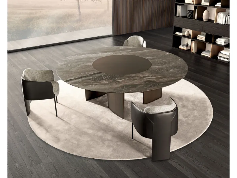 Tavolo rotondo con top in marmo e base in legno Ala Round di Misuraemme