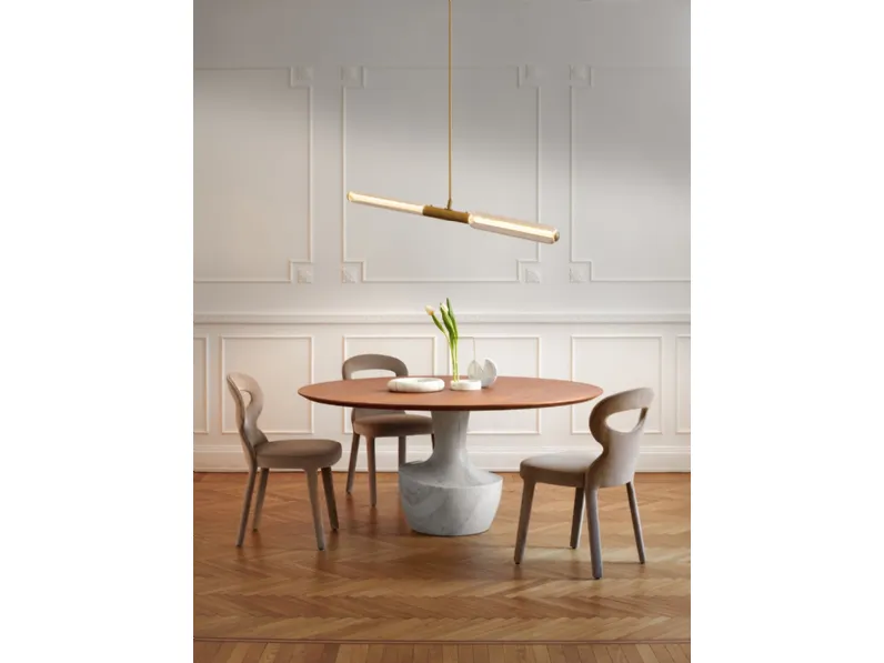 Tavolo Anfora con top in legno e base in marmo di Potocco