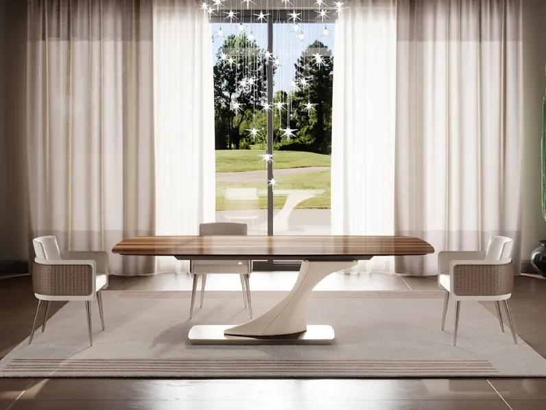 Tavolo con basamento rivestito in pelle e top in vetro legnoReflexArchimede 72 di Reflex