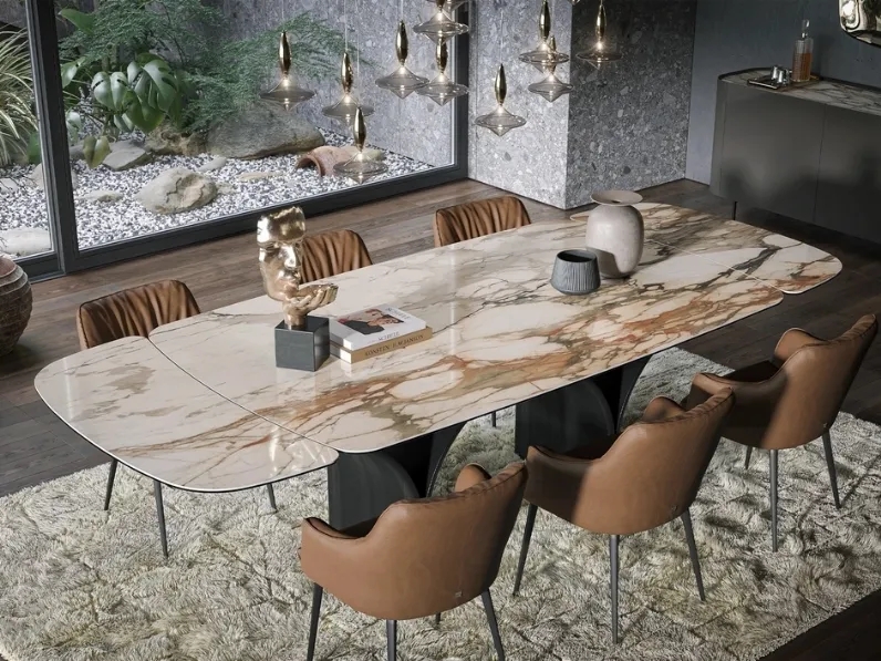 Tavolo allungabile Arco Ext in ceramica effetto marmo di Tonin Casa