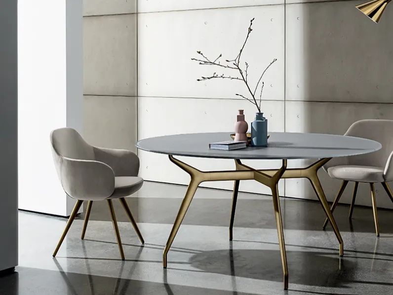 Tavolo Arkos Round in vetro con struttura in alluminio di Sovet