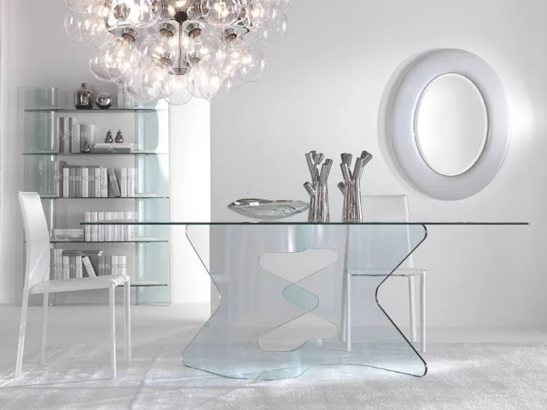 Tavolo Axel in cristallo con base curvata de La Vetreria