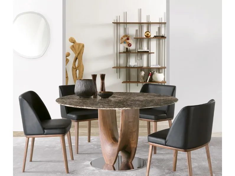 Tavolo rotondo Axis in marmo e legno massello di Pacini e Cappellini