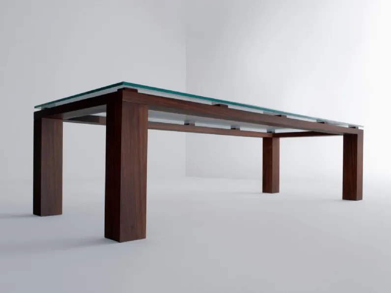 Tavolo con piano in cristallo e struttura in legno BD 01 di Laura Meroni