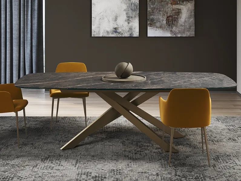 Tavolo Bliss con top in supermarmo (gres porcellanato e vetro) di Febal Casa