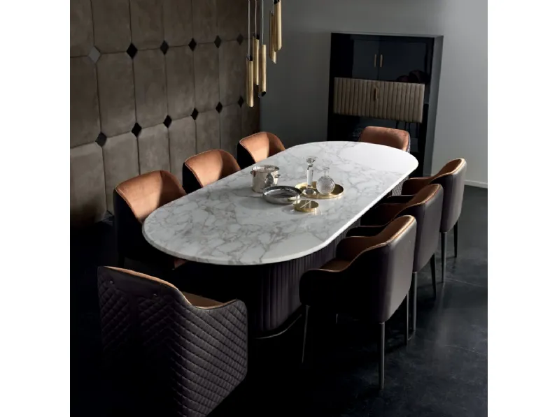 Tavolo Bolton con top in marmo e base in legno curvato di Daytona Home