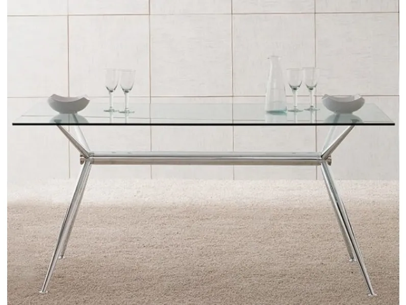 Tavolo di design in metallo cromato e vetro temperato Adam di Aeffe