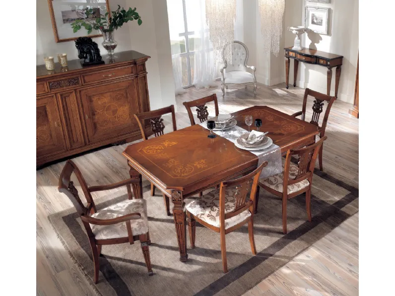 Tavolo rettangolare allungabile in legno intarsiato Casa Italiana di Euromobili