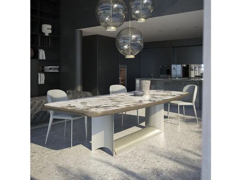 Tavolo con top in ceramica con profilo inferiore arrotondato Dragon Keramik Premium di Cattelan Italia