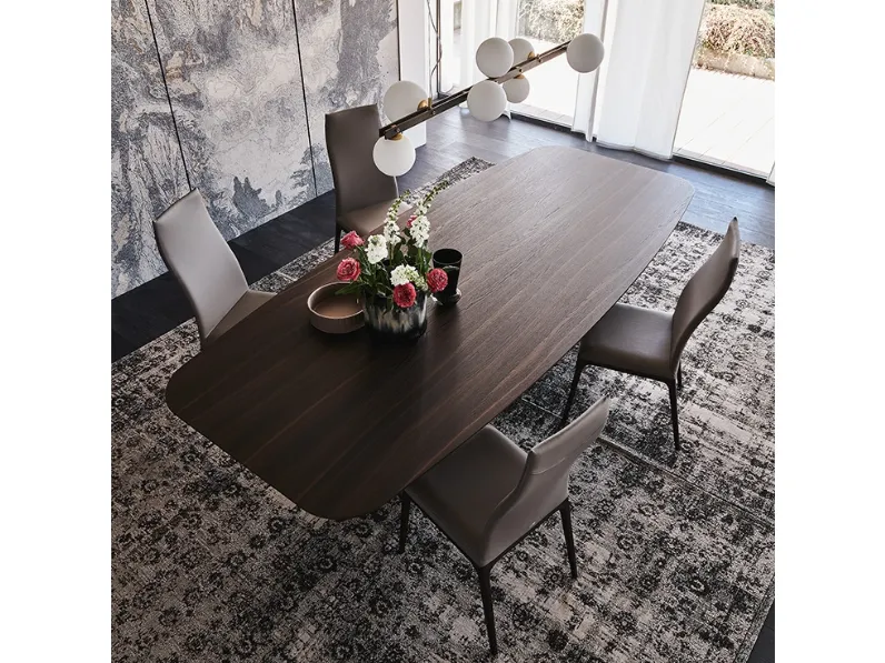 Tavolo con base in acciaio e piano in legno con angoli stondati Dragon Wood di Cattelan Italia