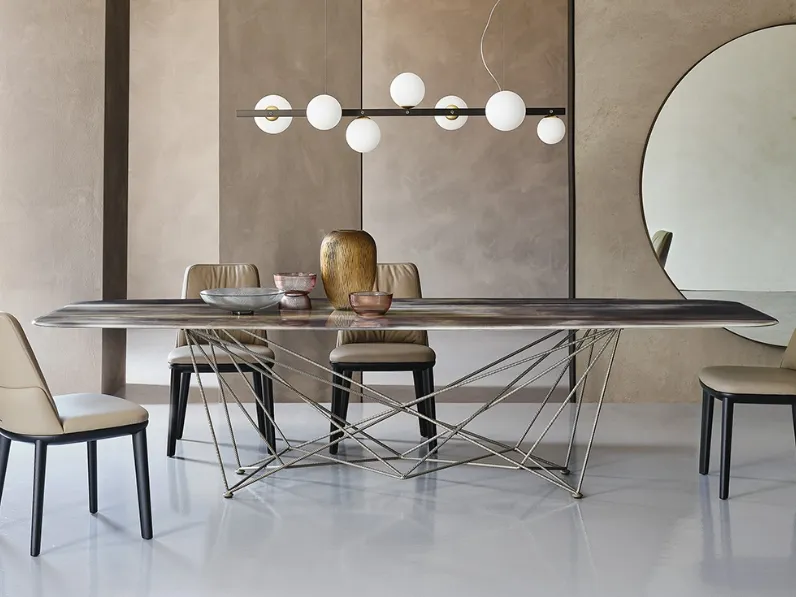 Tavolo con piano in cristallo con stampa e base in acciaio Gordon Crystalart di Cattelan Italia