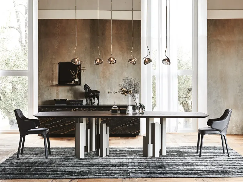 Tavolo con base in acciaio e piano in legno Skyline Wood di Cattelan Italia