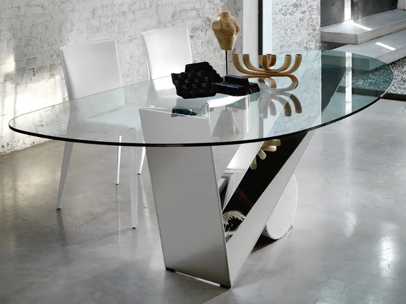 Tavolo in vetro con base in acciaio Inox lucido Valentinox di Cattelan Italia