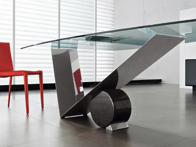 Tavolo in vetro con base in acciaio Inox lucido Valentinox di Cattelan Italia