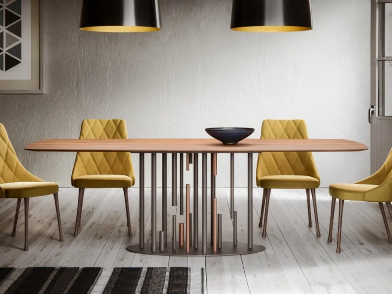 Tavolo di design con piano in legno impiallacciato e base in acciaio Cave di Ambiance Italia