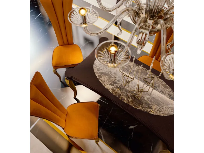 Tavolo Aura Citrino in legno con inserto in marmo di Valderamobili