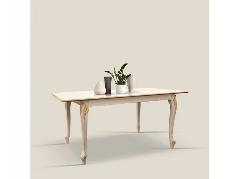 Tavolo allungabile in legno laccato con intarsio decorato in foglia oro Classic 089 EM23 di Tarocco Vaccari