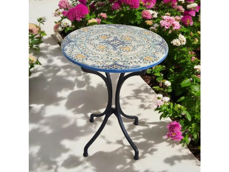 Tavolo Collezione a Rametti in ceramica di Caltagirone e pietra lavica di Alemanna