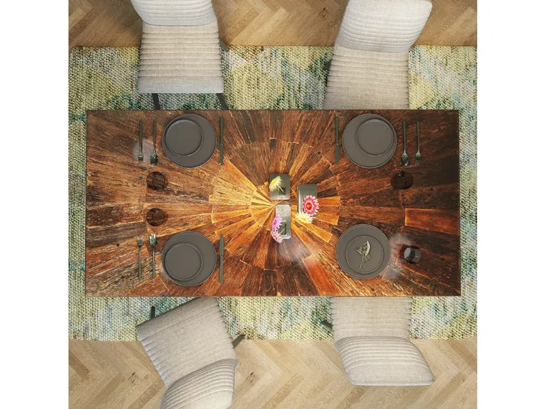 Tavolo Conley con top in vetro e legno di acacia, mango e riciclato di Kare Design