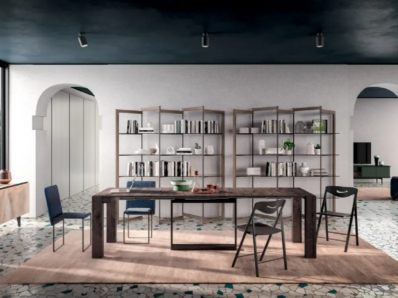 Consolle A4 allungabile in Rovere e metallo dotata di 4 prolunghe incorporate nella struttura di Ozzio