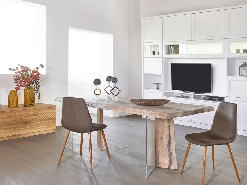 Tavolo rettangolare in legno massello con basamento in legno e vetro trasparente Contemporaneo 01 di Salaiolo