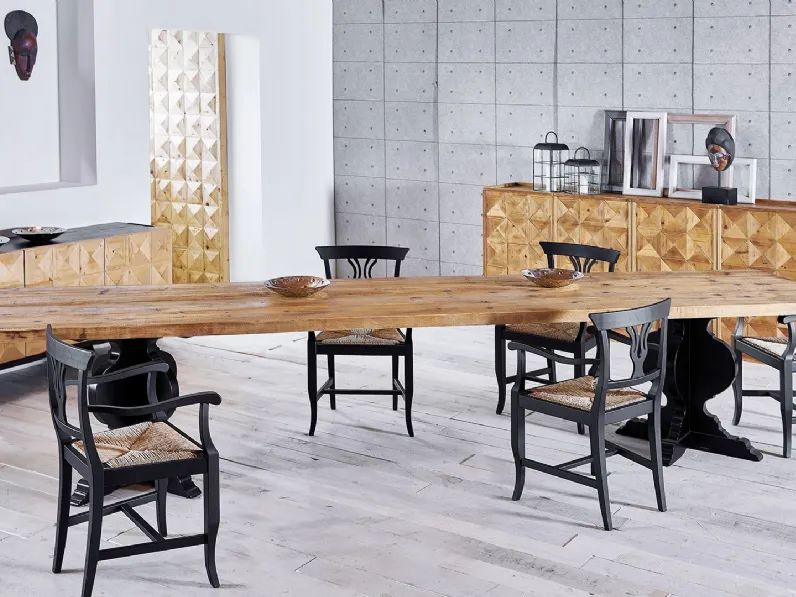Tavolo rettangolare in legno chiaro con basamento in legno scuro lavorato Contemporaneo 02 di Salaiolo