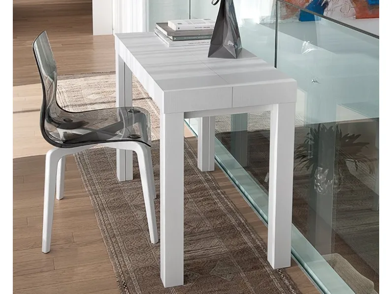 Consolle allungabile con top in melaminico e base in MDF laccato bianco Cosmo di Domitalia