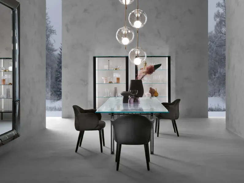 Tavolo Cristaline con top in vetro trasparente e base in metallo di Fiam