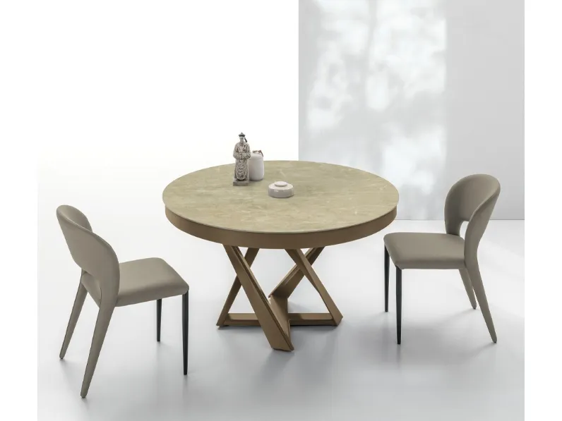 Tavolo rotondo allungabile Cronos in gres porcellanato con struttura in metallo di Target Point