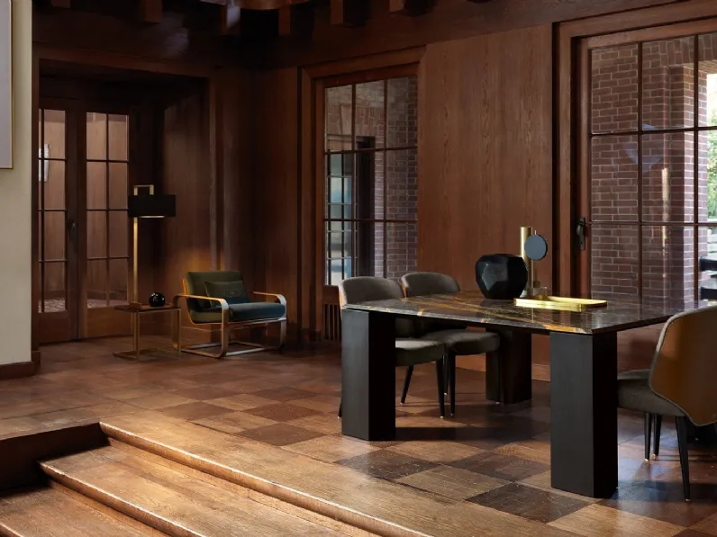 Tavolo Darko con top in marmo e gambe in frassino laccato nero di Daytona Home