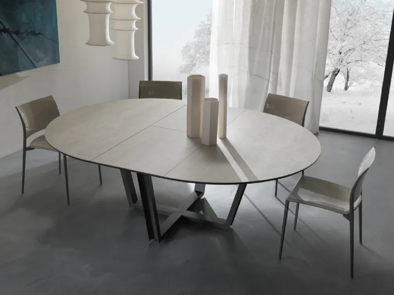 Tavolo allungabile rotondo in ceramica con base in alluminio Viktor di Dexo