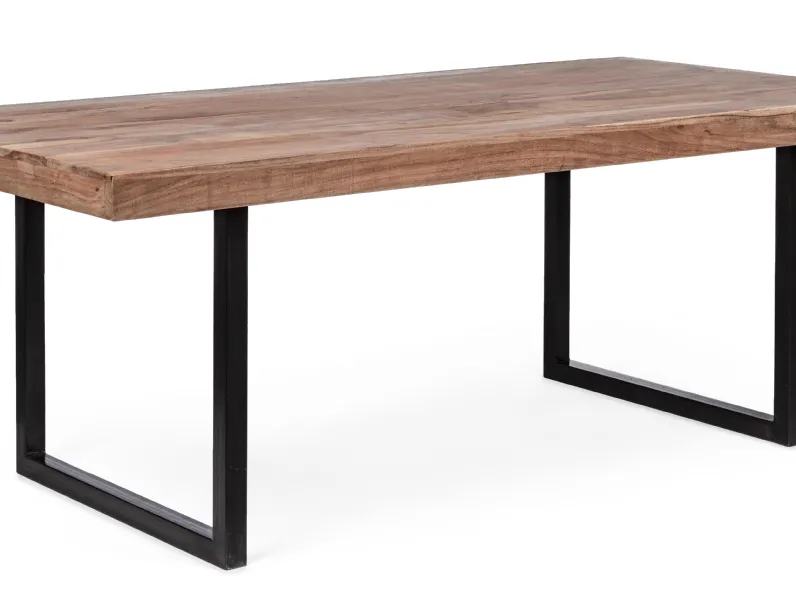 Tavolo in acciaio verniciato con piano in legno d'acacia Egon di Bizzotto