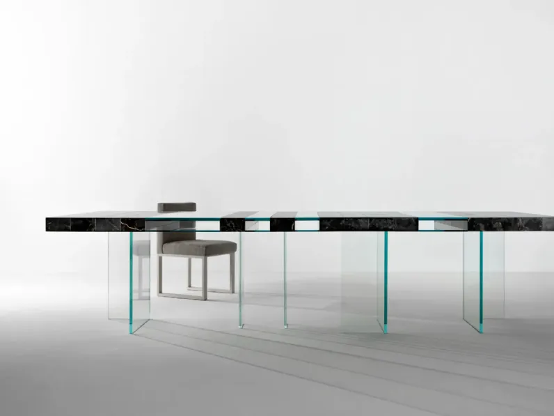 Tavolo modulare in cristallo e marmo Elemento di Laura Meroni