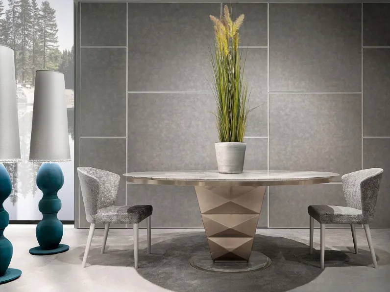 Tavolo rotondo con top in marmo e basamento in legno con superficie diamantata Erik di Cortezari