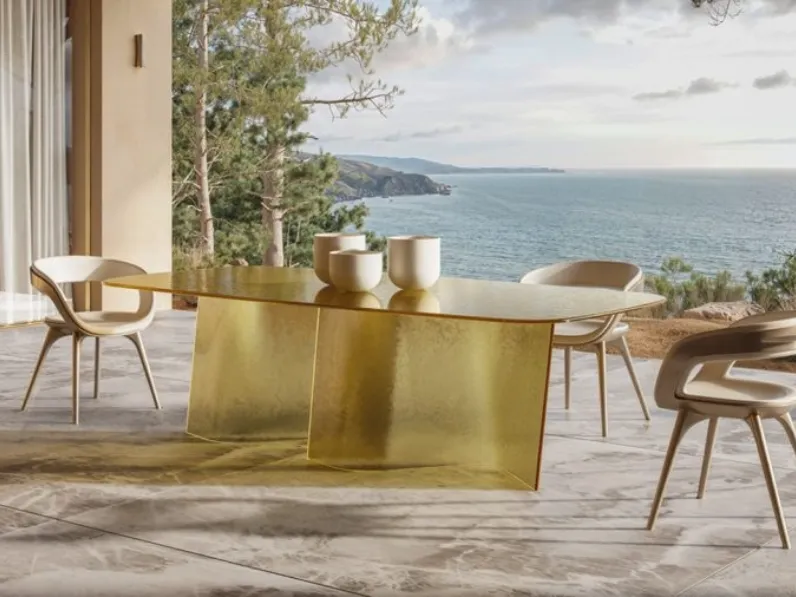 Tavolo Esse 72 Acqua con base e piano in vetro di Reflex