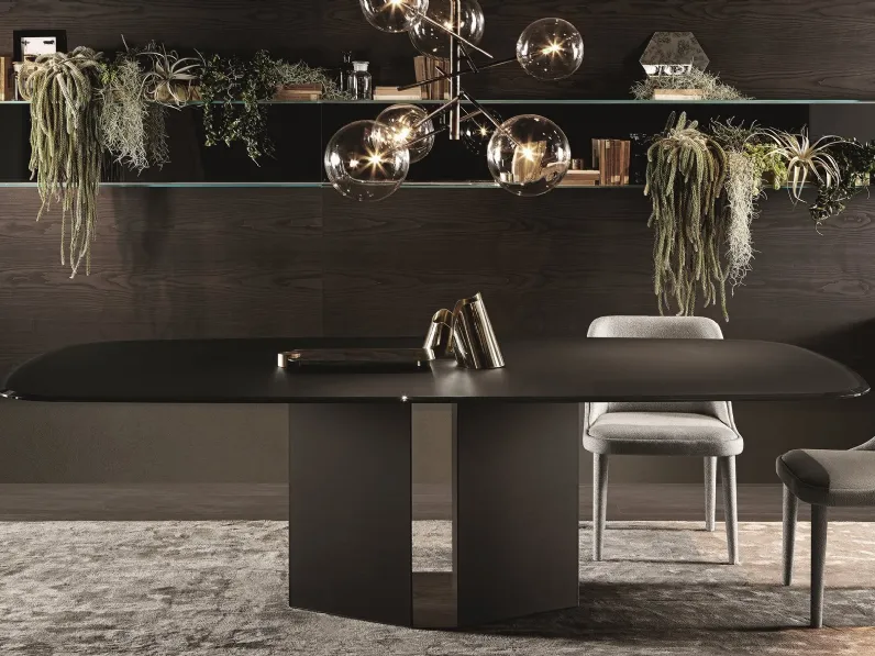 Tavolo con top in cristallo e gambe in legno rivestite in cristallo Ey1 di Gallotti&Radice